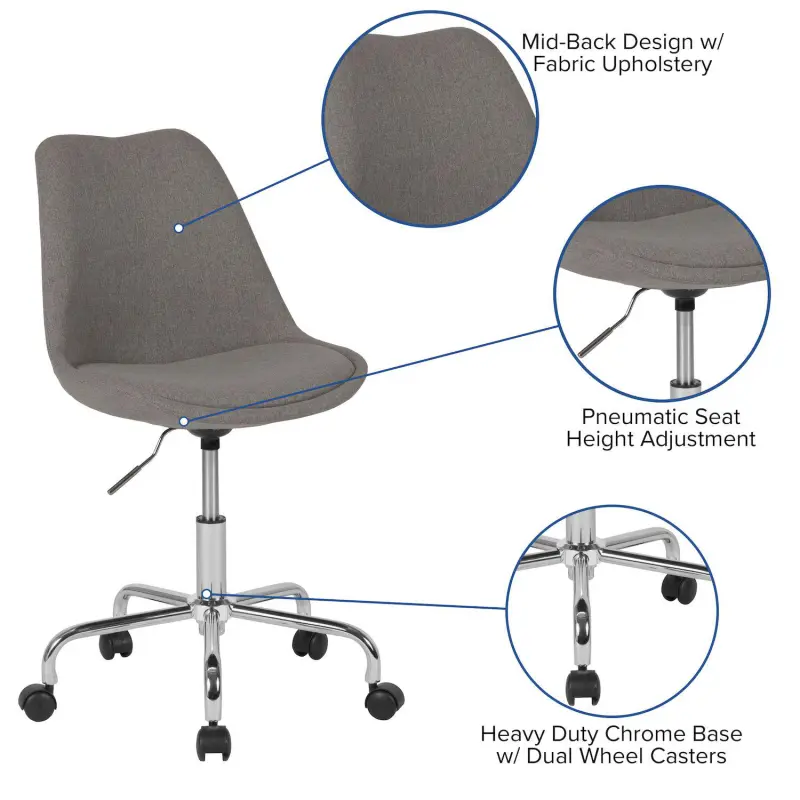 Merrick Lane Marilyn Swivel Office Chair with Height Adjustable Swivel Seat in Stylish Pink Fabric Upholstery - Image 4