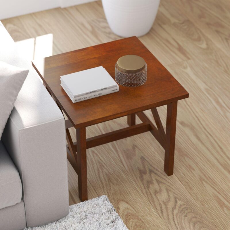 Merrick Lane Matty Rustic End Table, Farmhouse Style Solid Wood Accent Table - Image 3