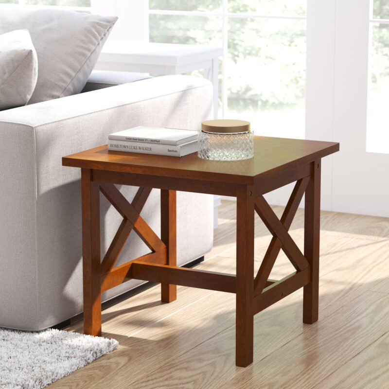 Merrick Lane Matty Rustic End Table, Farmhouse Style Solid Wood Accent Table - Image 2