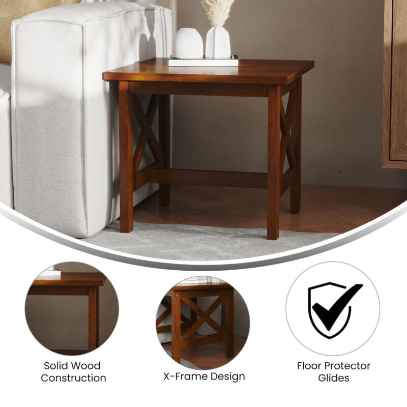 Merrick Lane Matty Rustic End Table, Farmhouse Style Solid Wood Accent Table - Image 4