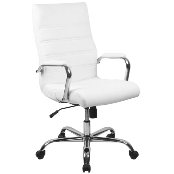 Merrick Lane Milano Contemporary High-Back White Faux Leather Home Office Chair with Padded Rose Gold Arms