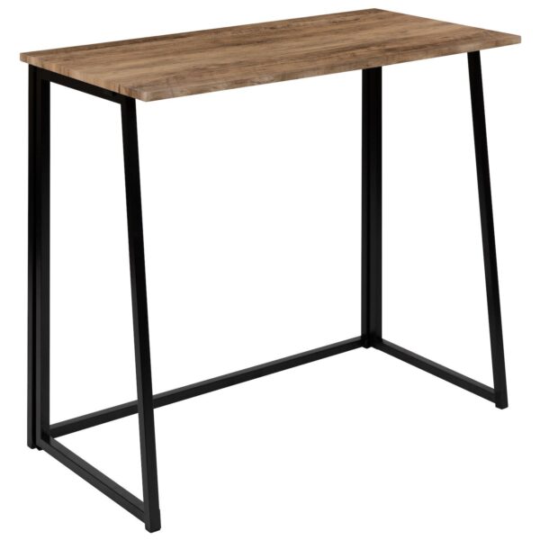 Merrick Lane Oakdale Rustic Natural Folding Computer Desk with Wood Grain Finish Top and Black Folding Metal Legs