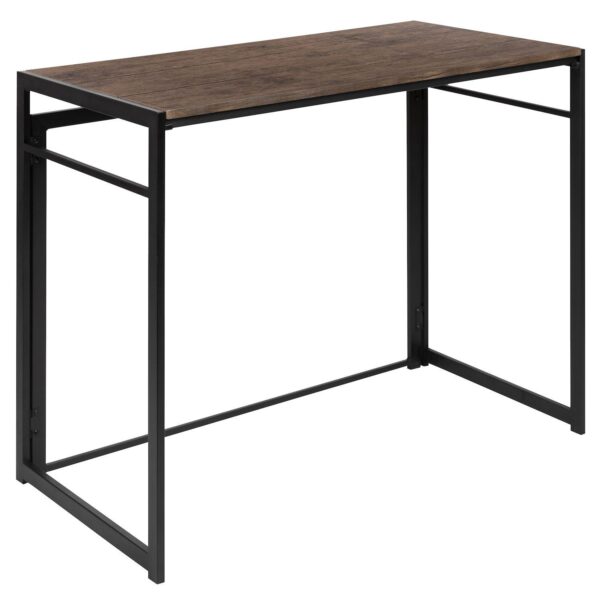 Merrick Lane Perth Folding Computer Desk with Rustic Wood Grain Finish and Metal Frame, Folding Laptop Desk for Home Office