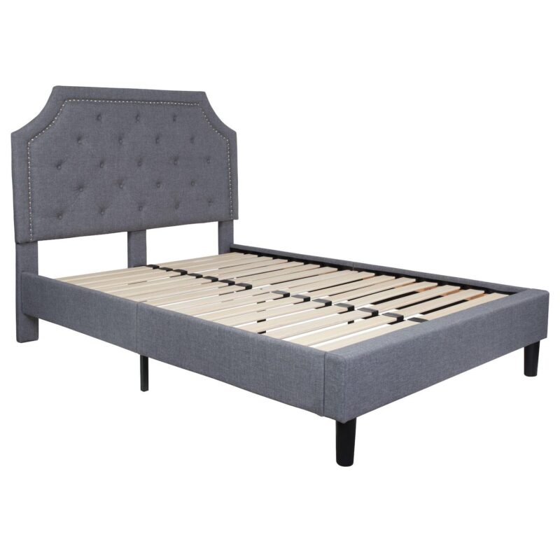 Merrick Lane Provence Platform Bed with Slatted Support, Tufted Upholstery and Accent Nail Trim - Image 6
