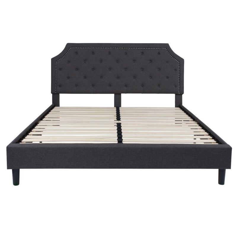 Merrick Lane Provence Platform Bed with Slatted Support, Tufted Upholstery and Accent Nail Trim - Image 5