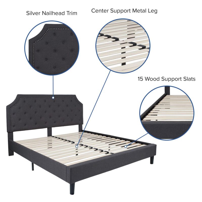 Merrick Lane Provence Platform Bed with Slatted Support, Tufted Upholstery and Accent Nail Trim - Image 4