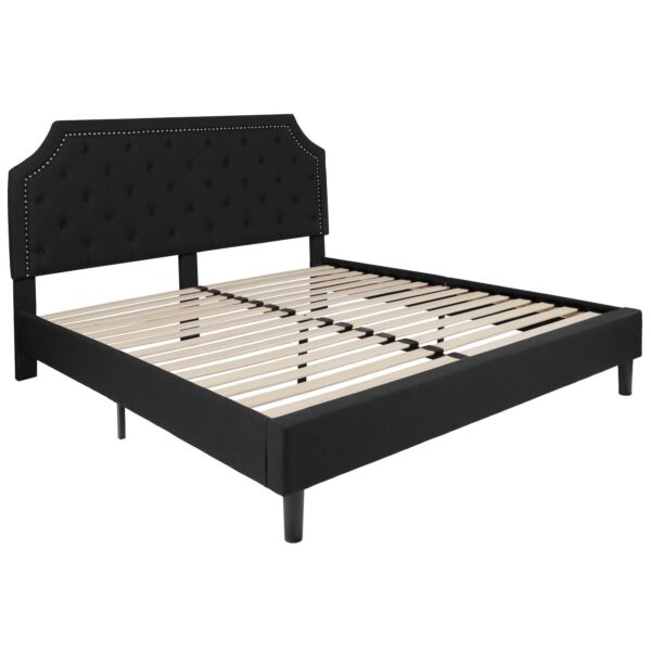 Merrick Lane Provence Platform Bed with Slatted Support, Tufted Upholstery and Accent Nail Trim