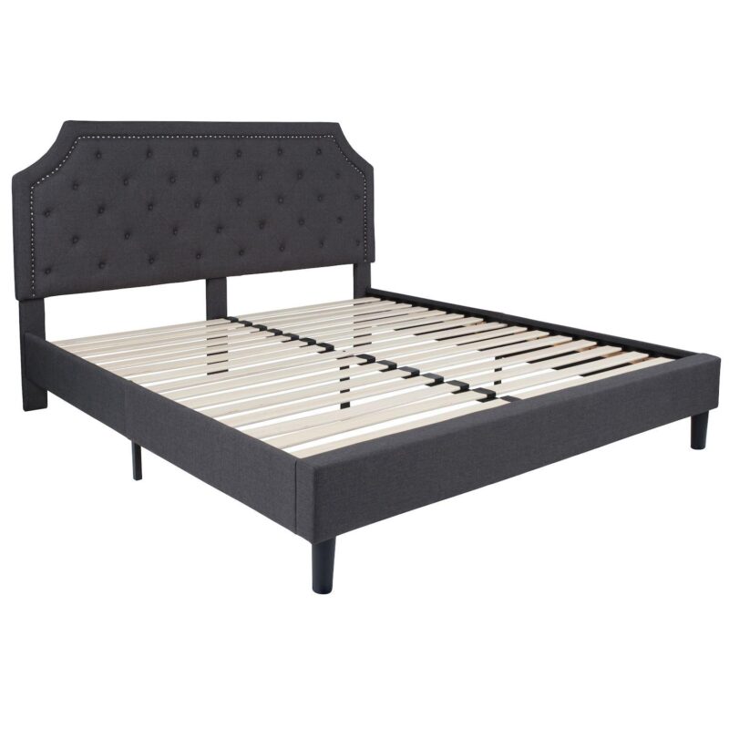 Merrick Lane Provence Platform Bed with Slatted Support, Tufted Upholstery and Accent Nail Trim - Image 7