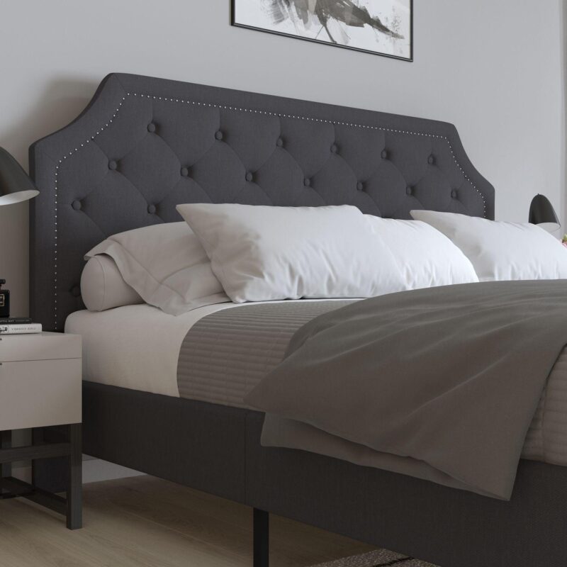 Merrick Lane Provence Platform Bed with Slatted Support, Tufted Upholstery and Accent Nail Trim - Image 3