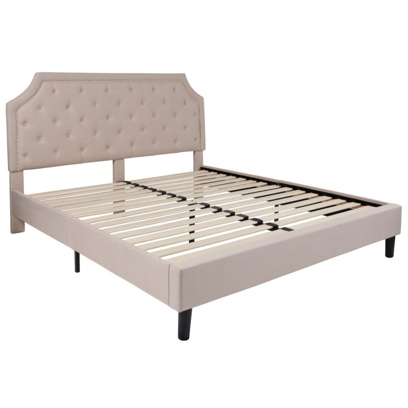 Merrick Lane Provence Platform Bed with Slatted Support, Tufted Upholstery and Accent Nail Trim - Image 8