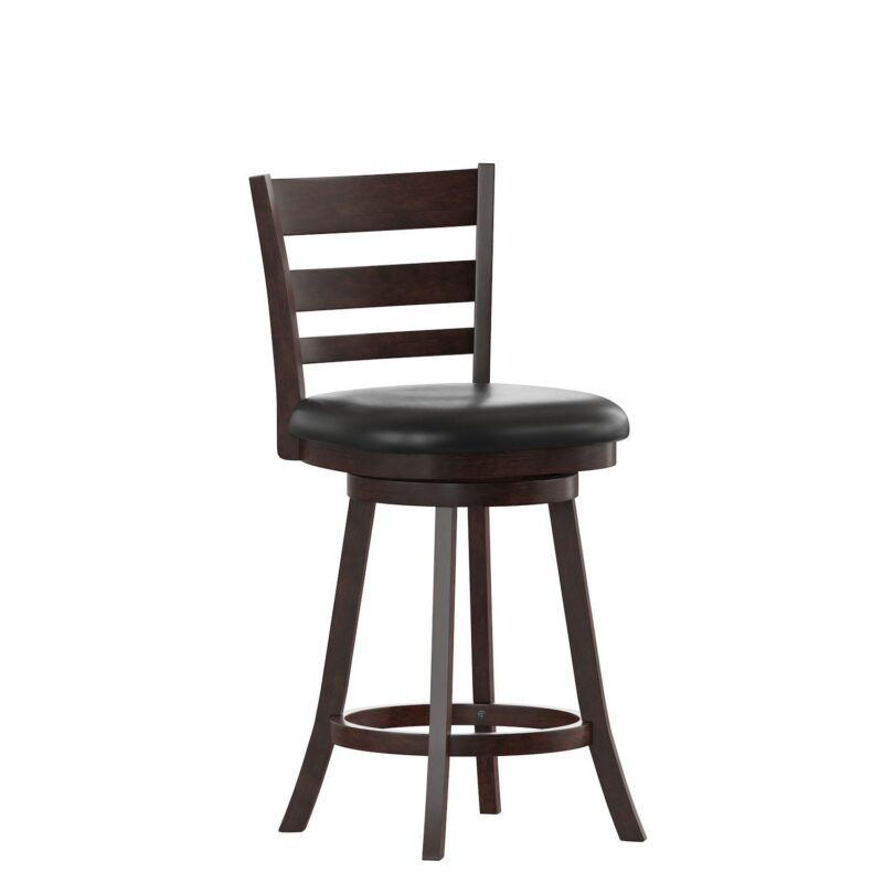 Merrick Lane Silla 24  Classic Wooden Ladderback Swivel Counter Height Stool with Upholstered Padded Seat and Integrated Footrest - Image 6