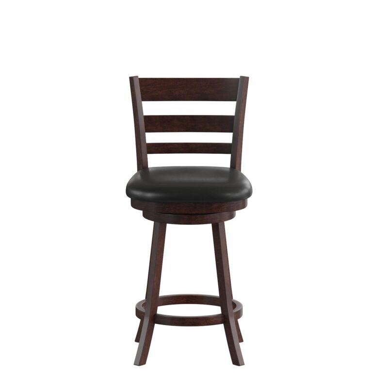 Merrick Lane Silla 24  Classic Wooden Ladderback Swivel Counter Height Stool with Upholstered Padded Seat and Integrated Footrest - Image 5
