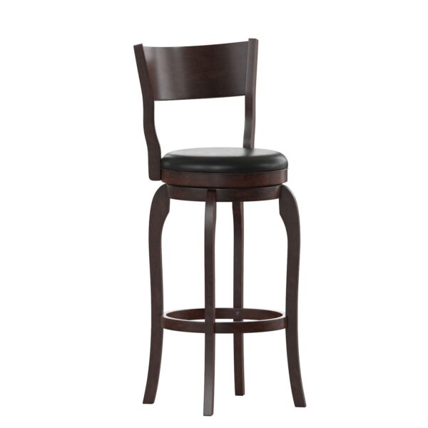 Merrick Lane Tally 30  Classic Wooden Back Swivel Bar Stool with Upholstered Padded Seat