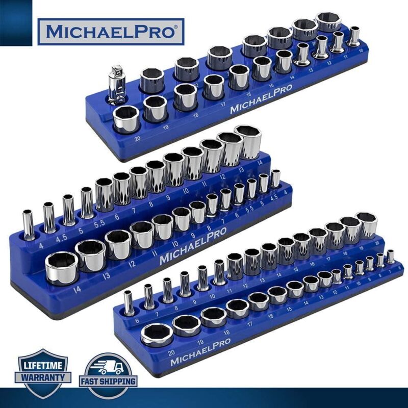 MichaelPro MP014002 3-PC Magnetic Socket Organizer - 1/4, 3/8, and 1/2-Inch Drive Magnetic Socket Holder Kit, Professional Grade Socket Organizers for Toolboxes/Cabinets - Metric - Image 2