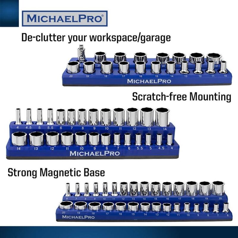 MichaelPro MP014002 3-PC Magnetic Socket Organizer - 1/4, 3/8, and 1/2-Inch Drive Magnetic Socket Holder Kit, Professional Grade Socket Organizers for Toolboxes/Cabinets - Metric - Image 3
