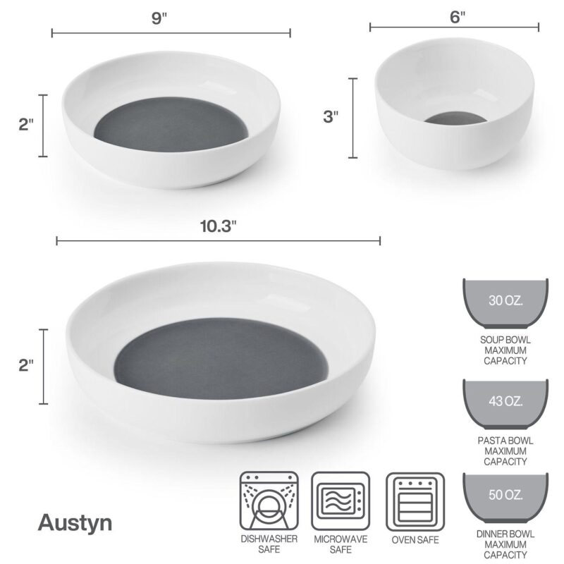 Mikasa Austyn Grey 9-Piece Dinnerware Bowl Set - Image 5
