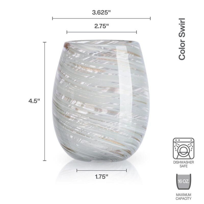 Mikasa Color Swirl Gray 4 pc Stemless Wine Glass Set - Image 4