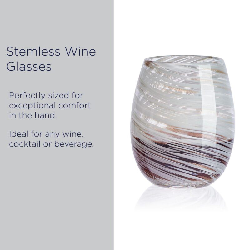 Mikasa Color Swirl Gray 4 pc Stemless Wine Glass Set - Image 3