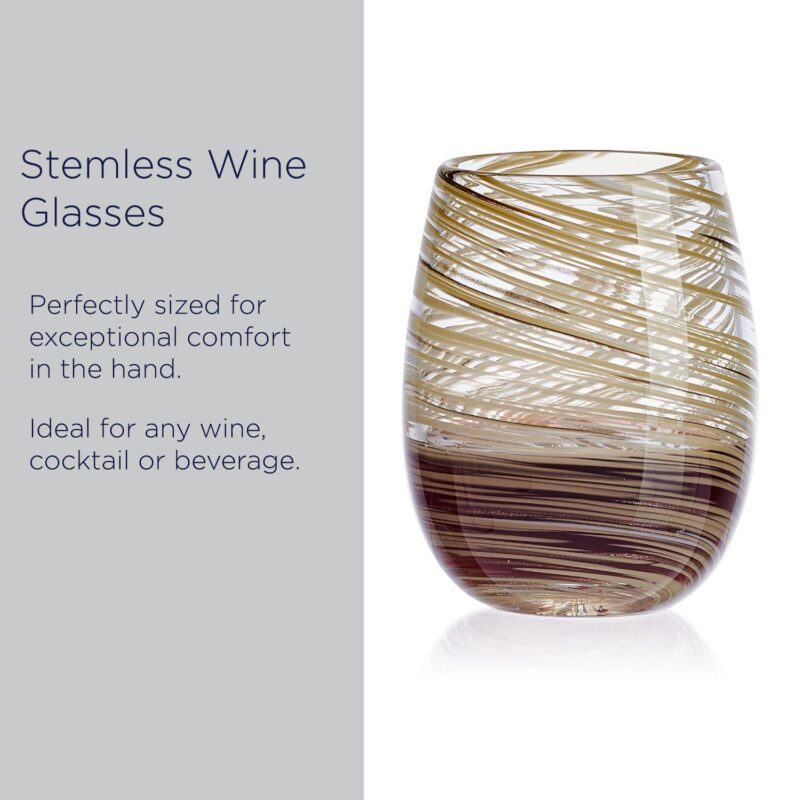 Mikasa Color Swirl Honey 4 pc Stemless Wine Glass Set - Image 3