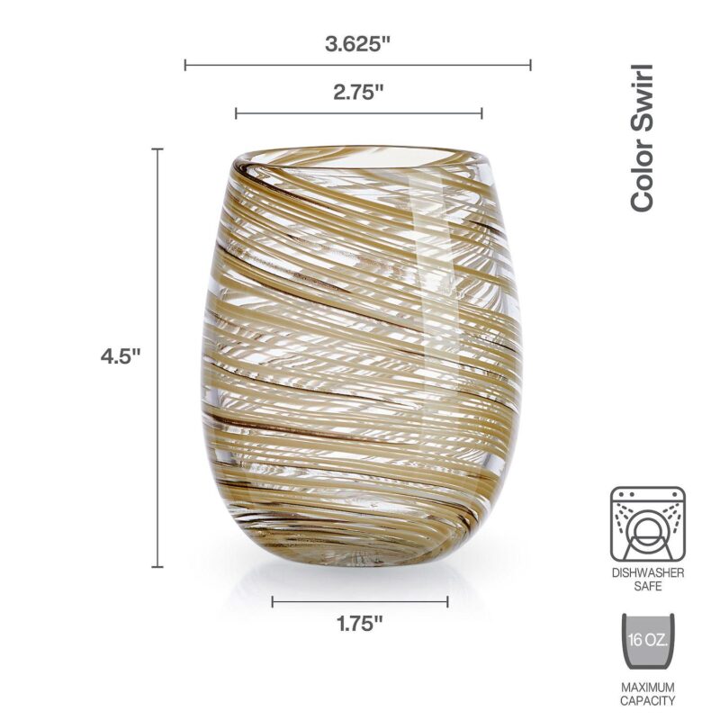 Mikasa Color Swirl Honey 4 pc Stemless Wine Glass Set - Image 4