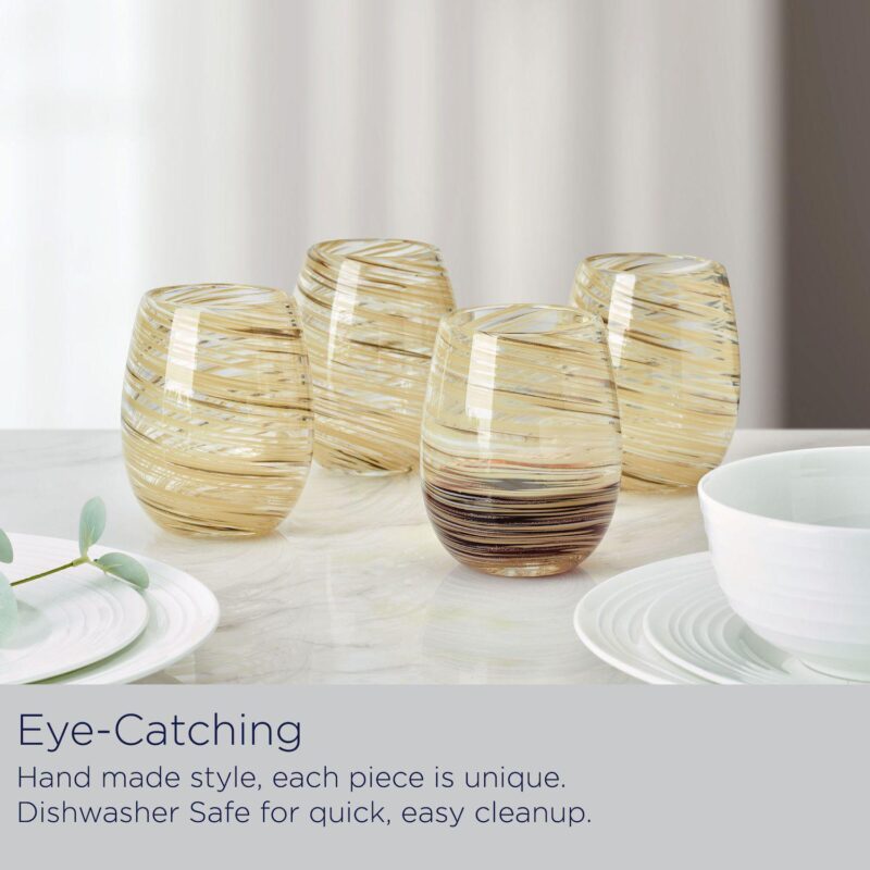 Mikasa Color Swirl Honey 4 pc Stemless Wine Glass Set - Image 2