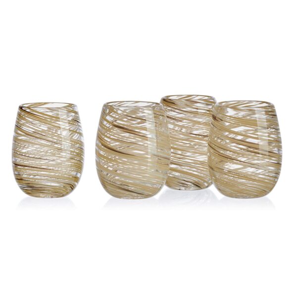 Mikasa Color Swirl Honey 4 pc Stemless Wine Glass Set