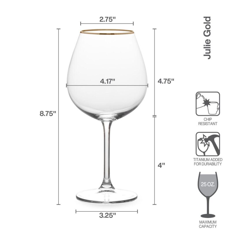 Mikasa Julie Gold 4 pc Red Wine Glasses Set - Image 5