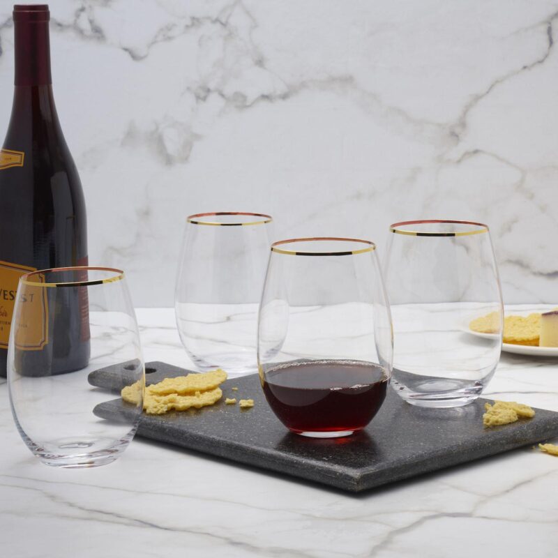 Mikasa Julie Gold 4 pc Stemless Wine Glasses Set - Image 6