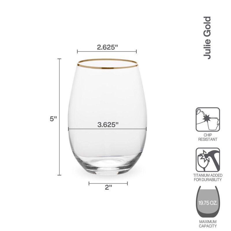 Mikasa Julie Gold 4 pc Stemless Wine Glasses Set - Image 7