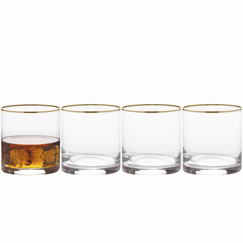Mikasa Julie Gold 4 pc Double Old Fashioned Glasses Set