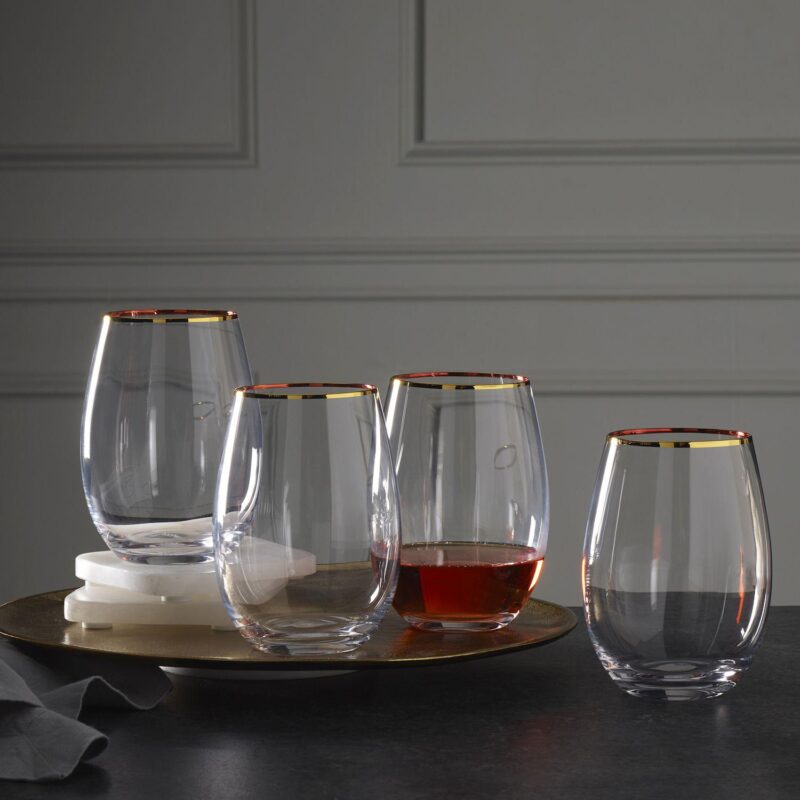 Mikasa Julie Gold 4 pc Stemless Wine Glasses Set - Image 2