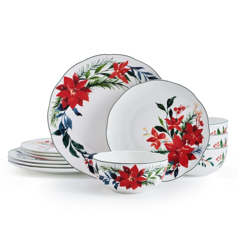 Mikasa Merry Poinsettia 12-Piece Dinnerware Set