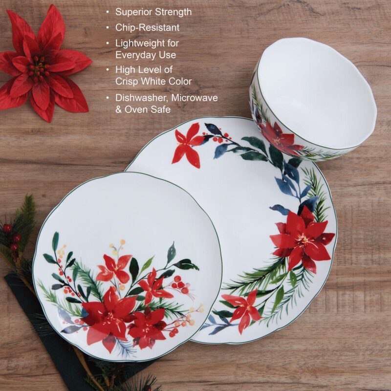 Mikasa Merry Poinsettia 12-Piece Dinnerware Set - Image 2