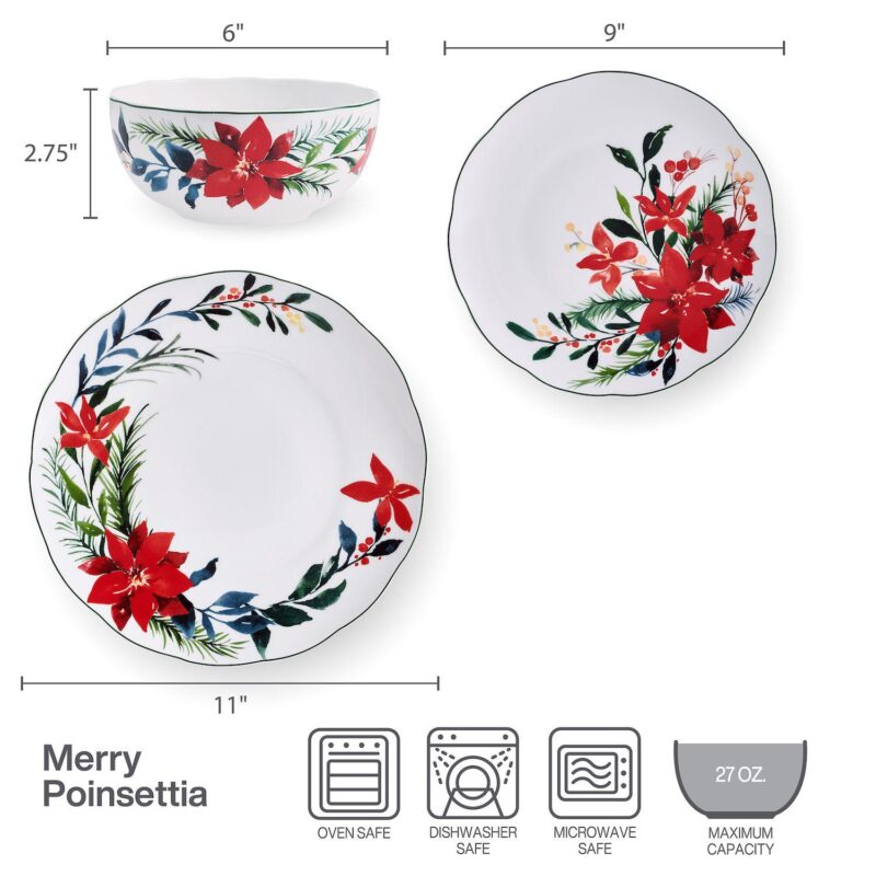 Mikasa Merry Poinsettia 12-Piece Dinnerware Set - Image 8