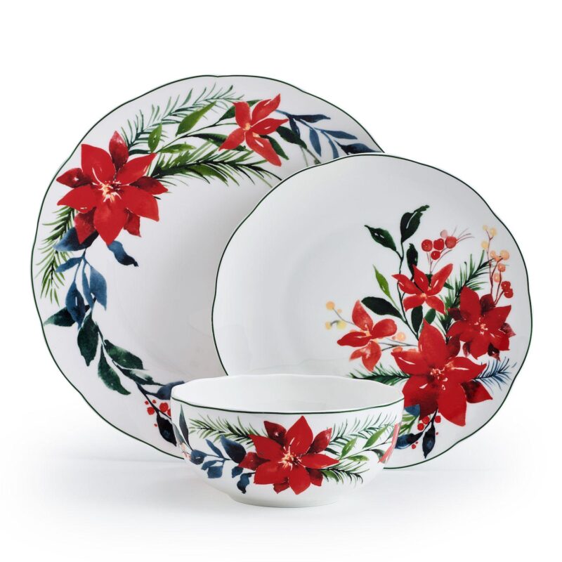 Mikasa Merry Poinsettia 12-Piece Dinnerware Set - Image 4