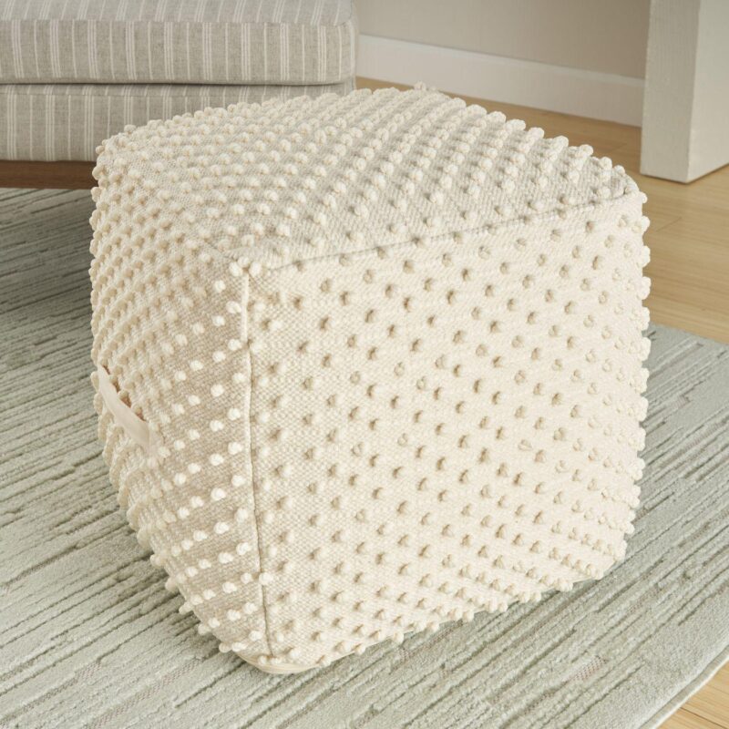 Mina Victory Lifestyle Loop Dots Ivory Indoor Pouf with Side Handles - Image 2