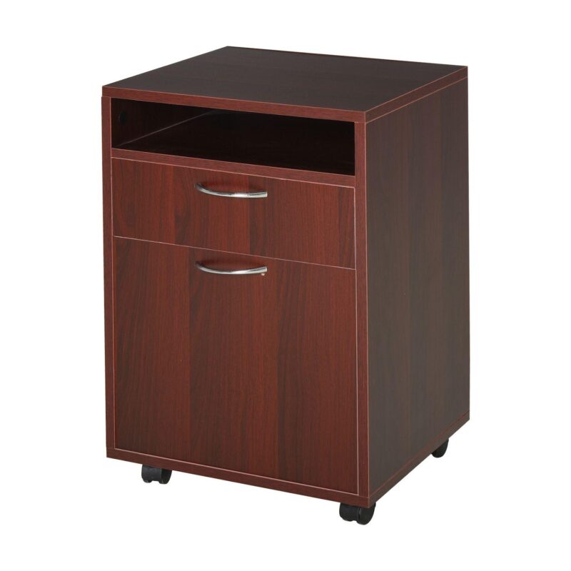 Mobile File Cabinet Organizer Home Office Filing Organizer W/ Castor, Key, Brown - Image 5