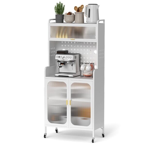 Modern Kitchen Storage Pantry Cabinet, 66  Tall Metal Storage Sideboard Cupboard Pantry With Wheels