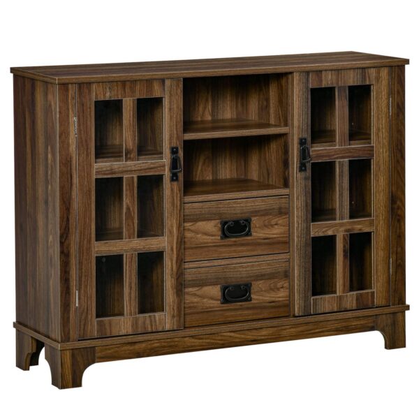 Modern Sideboard Storage Kitchen Cabinet Buffet Server W/ Glass Doors, Walnut