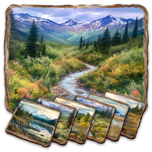 Mountain River Wooden Cork Placemat And Coasters Gift Set Of 7