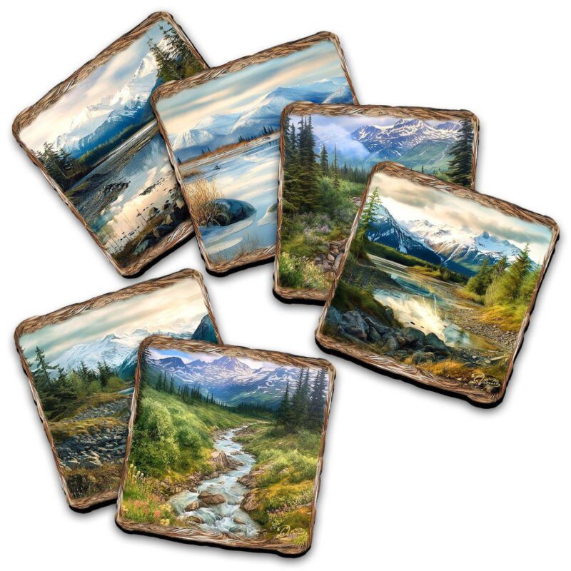 Mountain River Wooden Cork Placemat And Coasters Gift Set Of 7 - Image 3