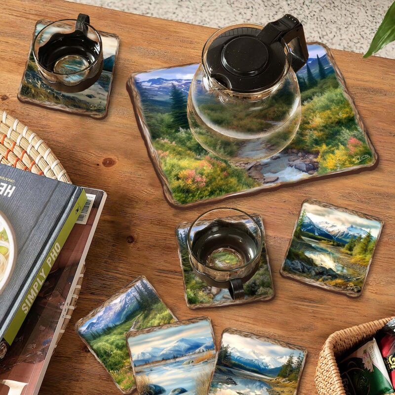 Mountain River Wooden Cork Placemat And Coasters Gift Set Of 7 - Image 2