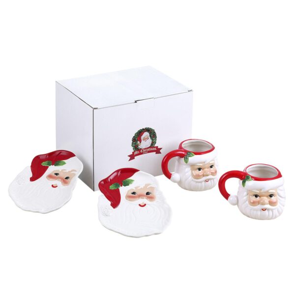 Mr Christmas 4-Piece Santa Claus Mugs and Plates Set