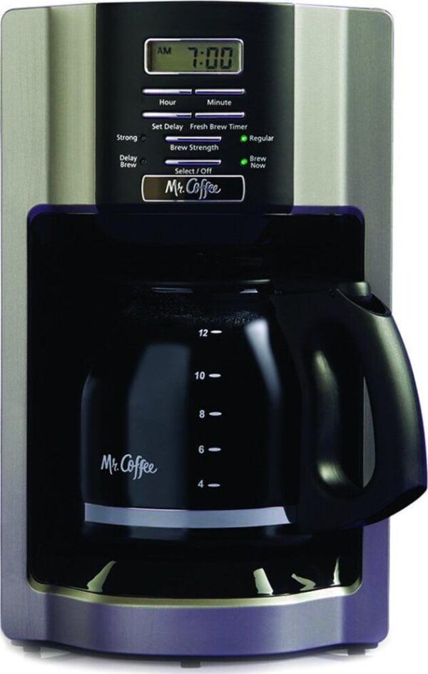 Mr. Coffee 12-Cup Programmable Coffeemaker, Rapid Brew, Brushed Metallic