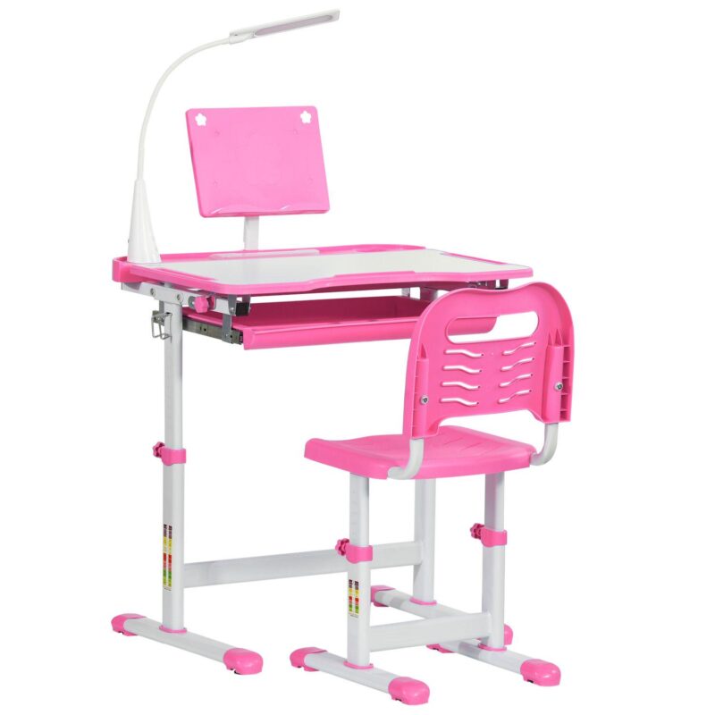 Multi-function Kids Desk and Chair Set Height Adjustable School Study Table, Pink - Image 5