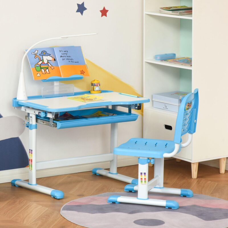 Multi-function Kids Desk and Chair Set Height Adjustable School Study Table, Pink - Image 3