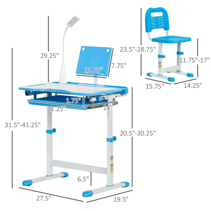 Multi-function Kids Desk and Chair Set Height Adjustable School Study Table, Pink - Image 4