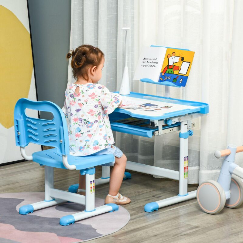 Multi-function Kids Desk and Chair Set Height Adjustable School Study Table, Pink - Image 2