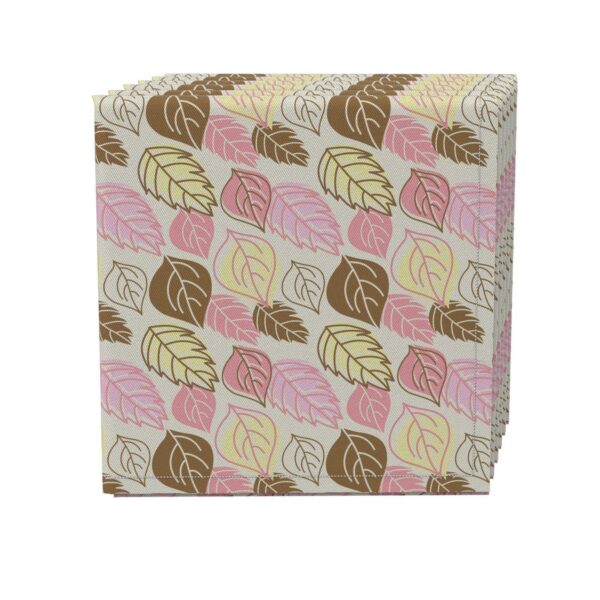 Napkin Set of 4, 100% Cotton, 20x20 , Illustrated Pink Leaves