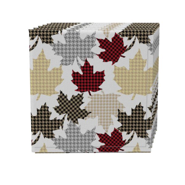 Napkin Set of 4, 100% Cotton, 20x20 , Houndstooth Maple Leaves